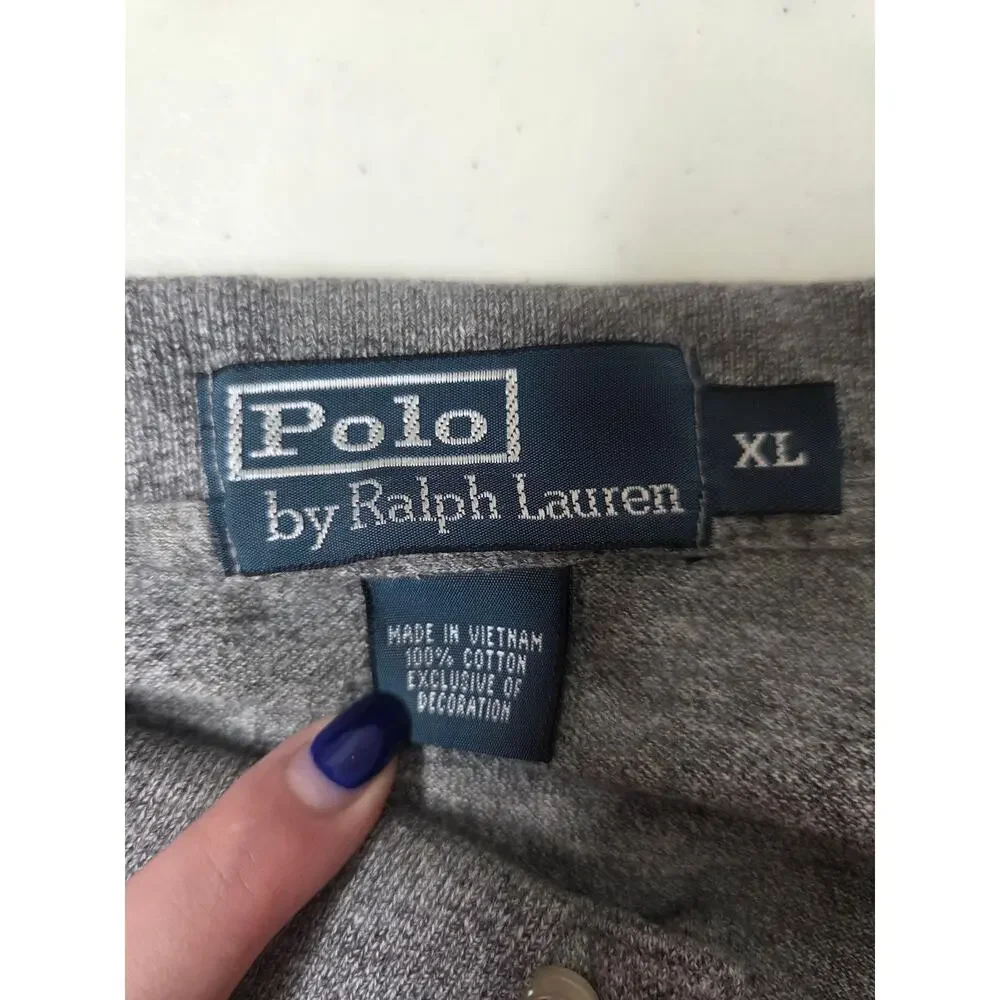 Polo Ralph Lauren Mens Size XL Gray Green Embroidary Pony Long Sleeve Polo Shirt